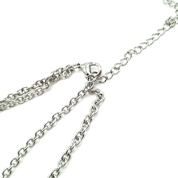 Synthetic Black Cabochon & Silver-tone Double Strand Necklace 16-19" NWOT - Picture 6 of 12